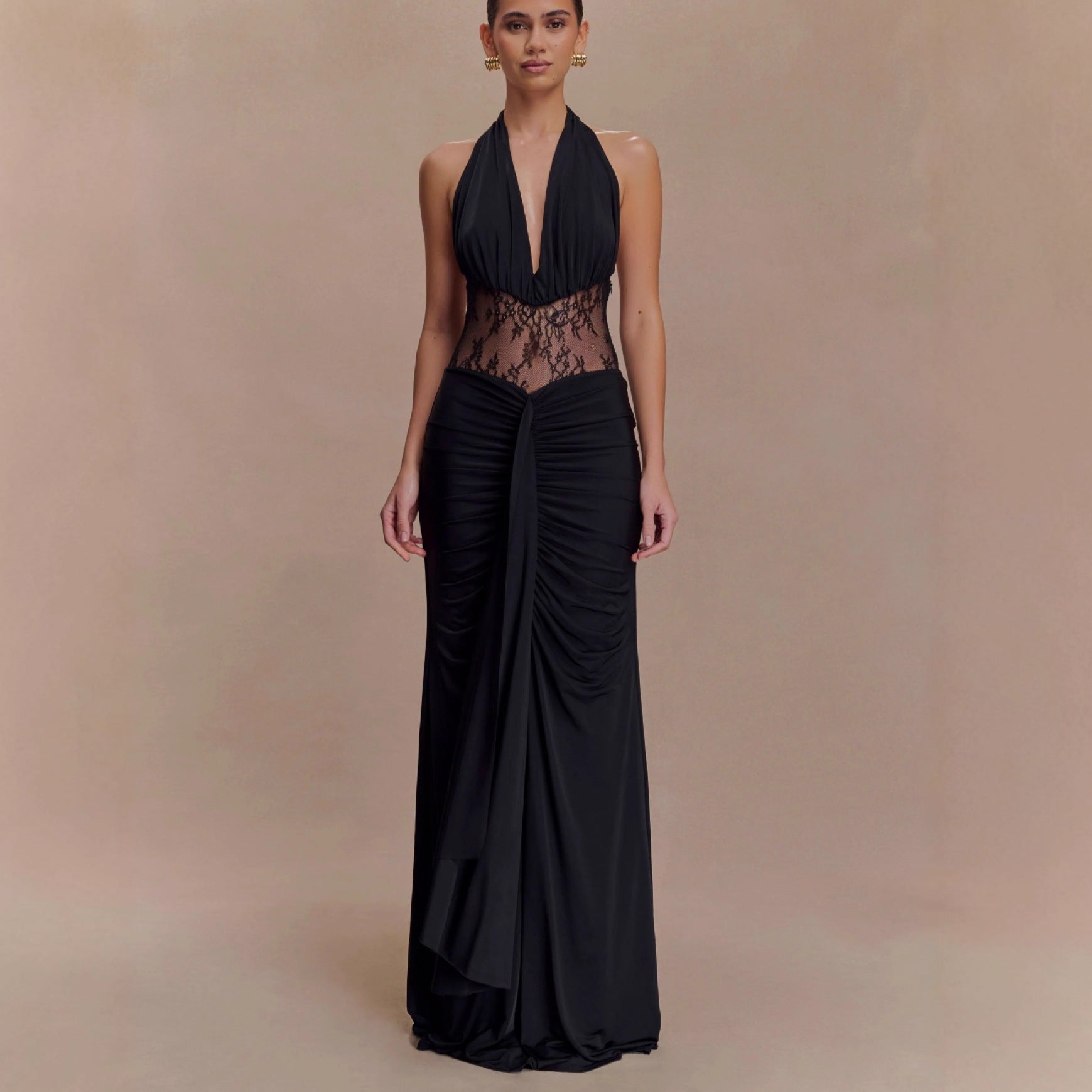Sexy cut-out backless streamer lace dress