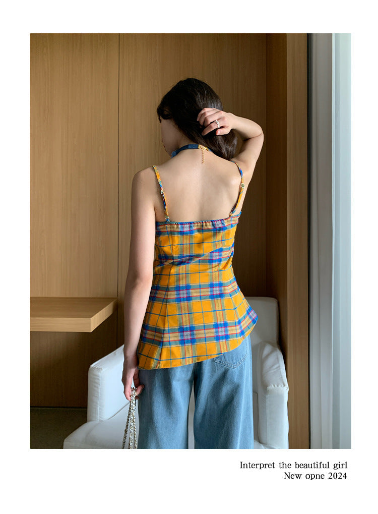 Dopamine Sweet Suspender Vest Over Reduced Age Checked Top