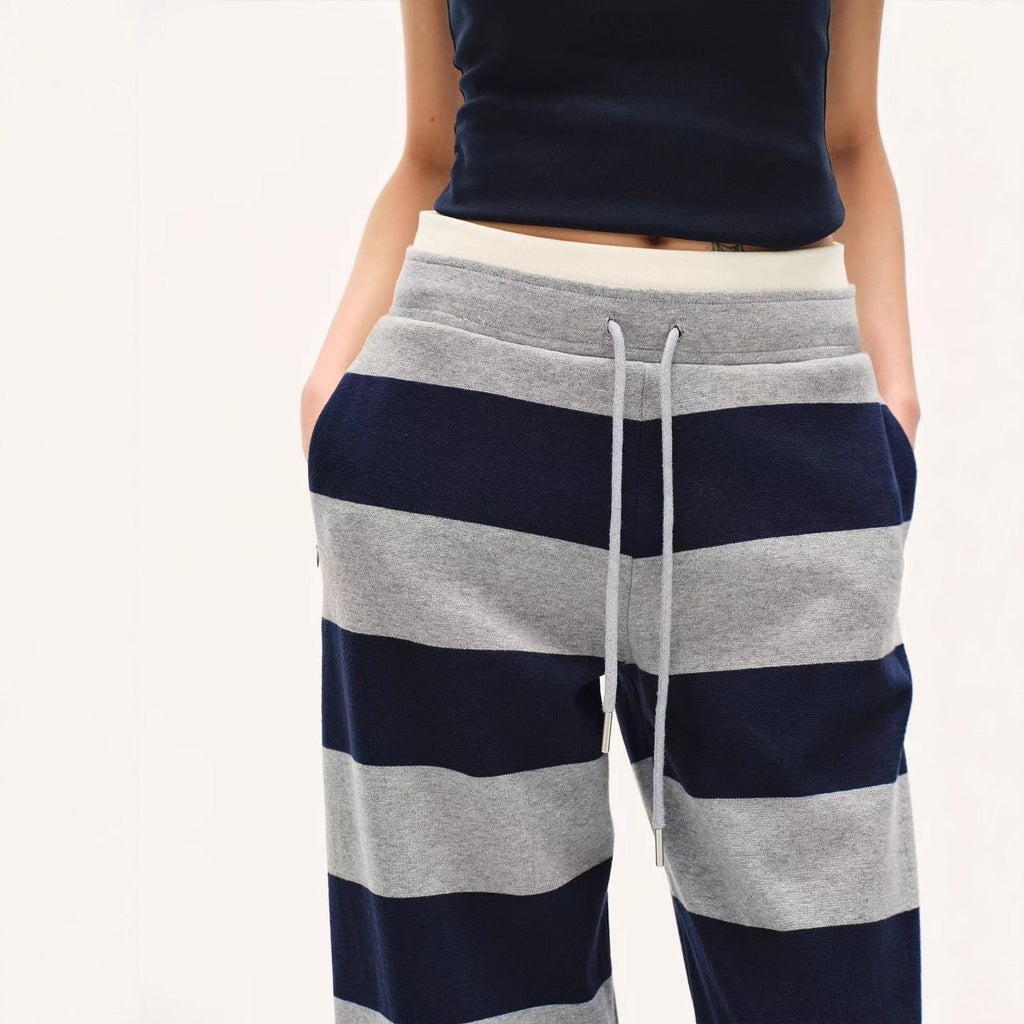 Design Sense Double Waist Wide Striped Skin Sense Modal Casual Drawstring Pants