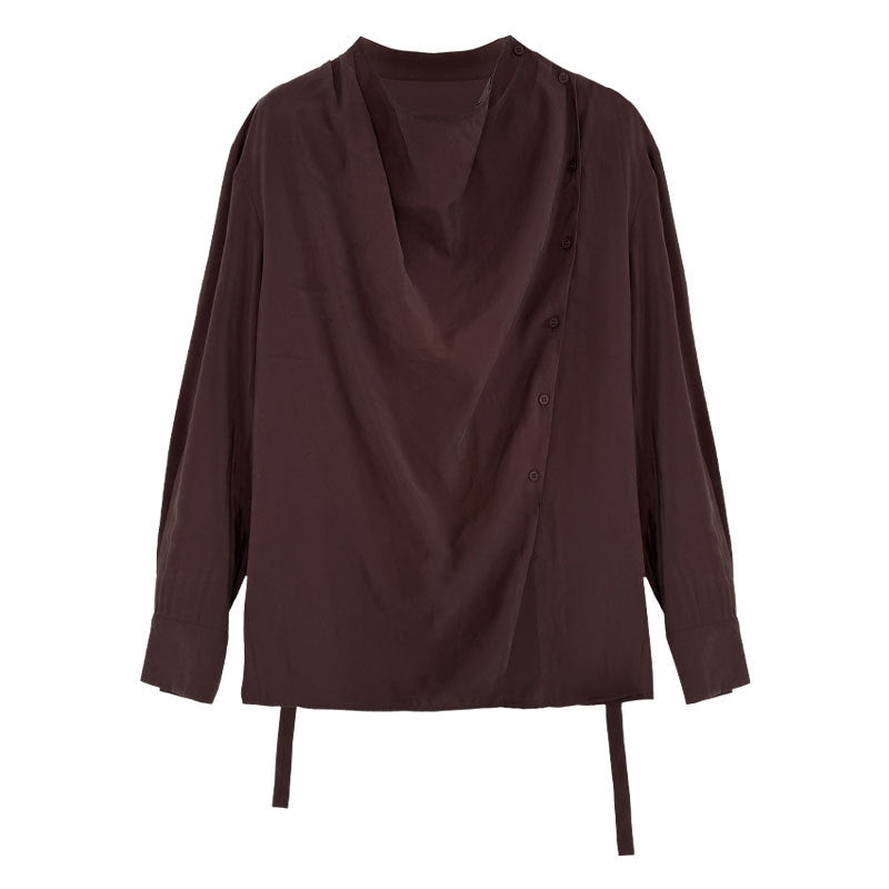 Korean niche swinging collar strap waist shirt women's autumn new temperament design shirt
