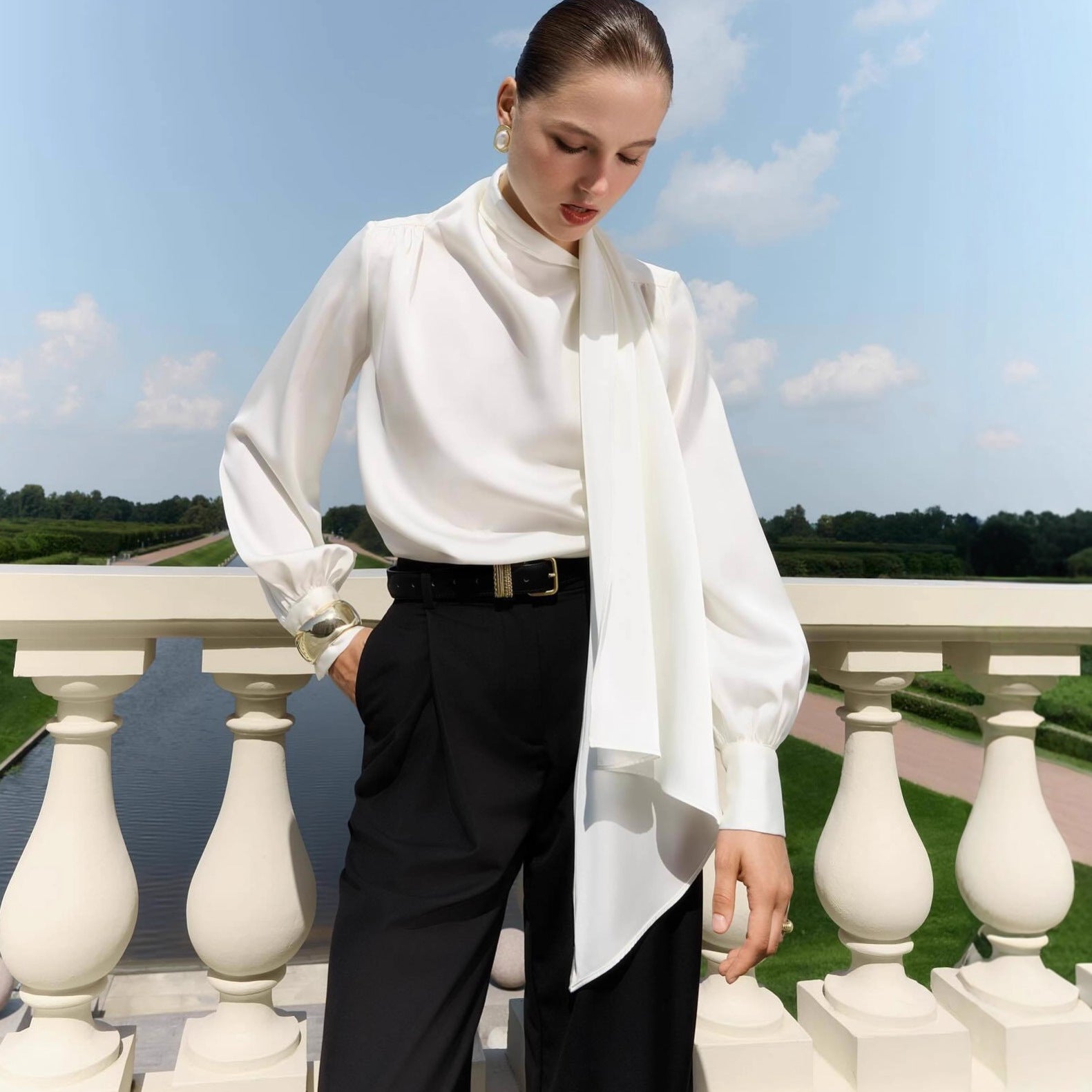 French Elegant Ribbon Top Shirt Air Commuter Pullover Long Sleeve Shirt