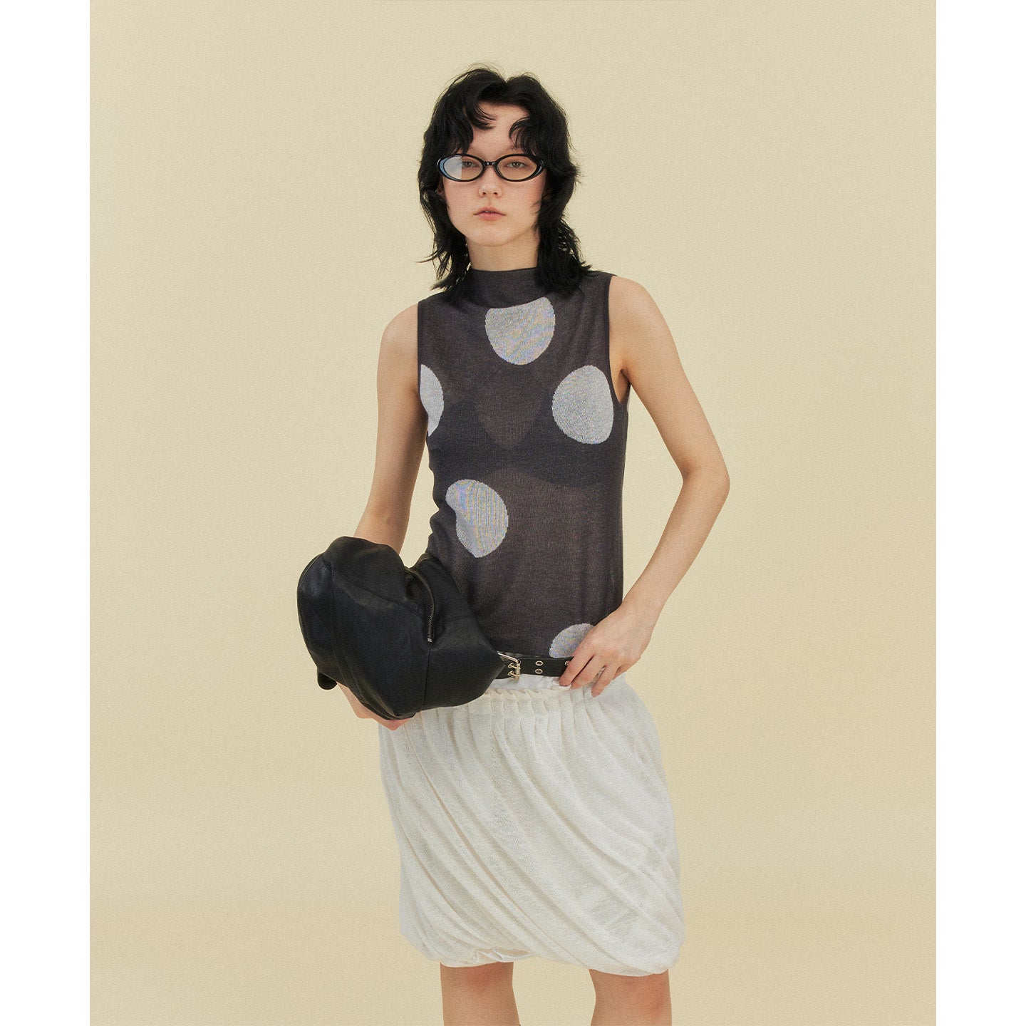 Women's Semi-Turtleneck Polka Dot Linen Knitted Vest | Elegant Casual Top