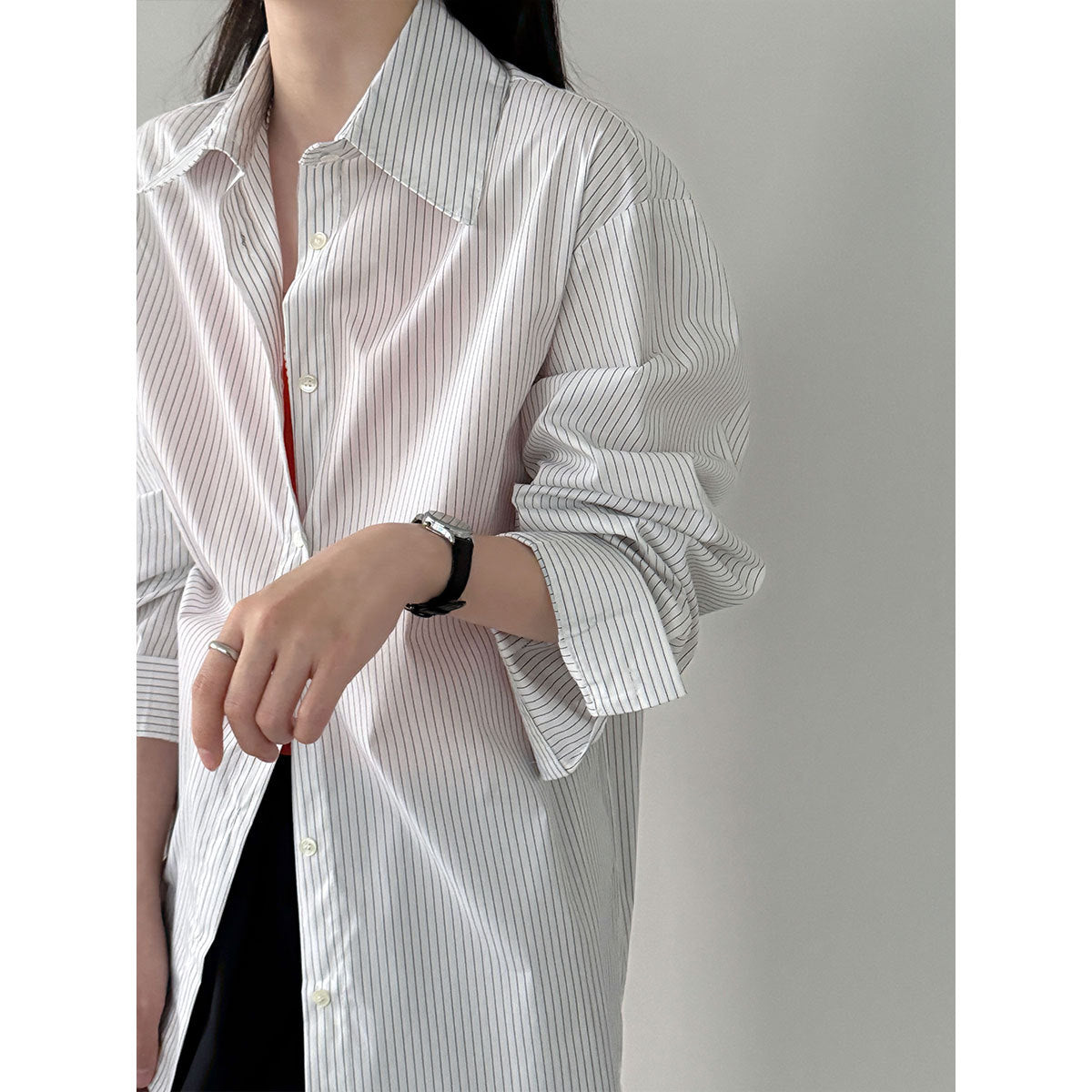 Korean striped irregular hem shirt women's 26 spring new loose lapel shirt jacket