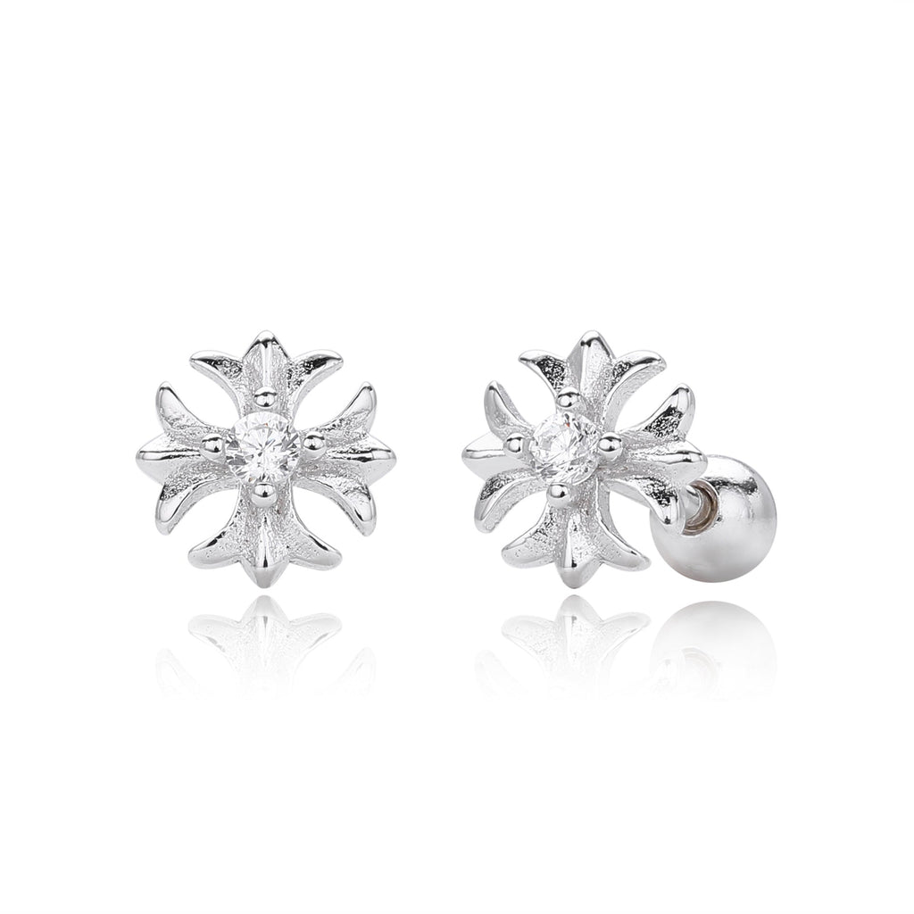 925 sterling silver stud earrings with diamonds, cruciferous earrings, short rod screws, earbone nails.