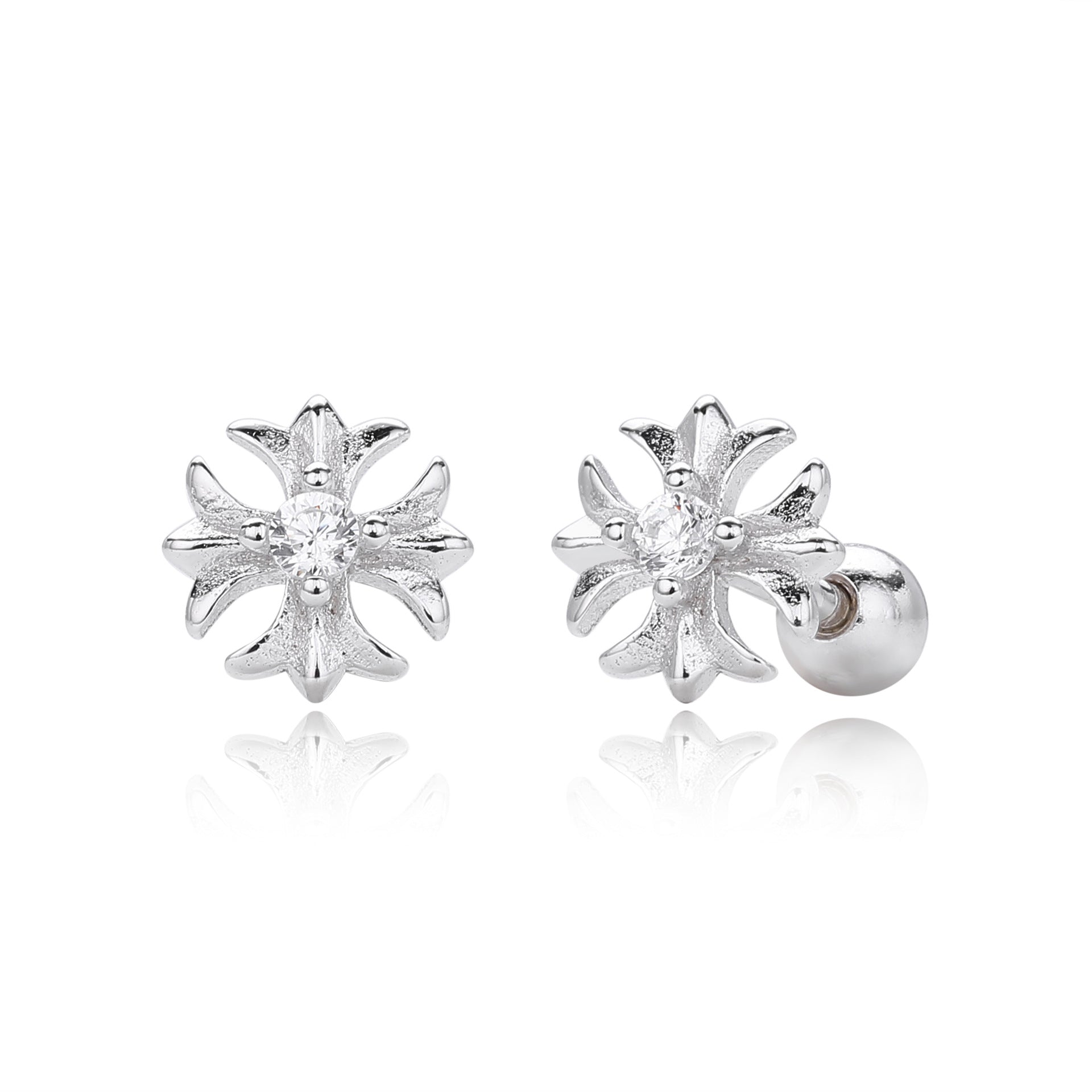 925 sterling silver stud earrings with diamonds, cruciferous earrings, short rod screws, earbone nails.