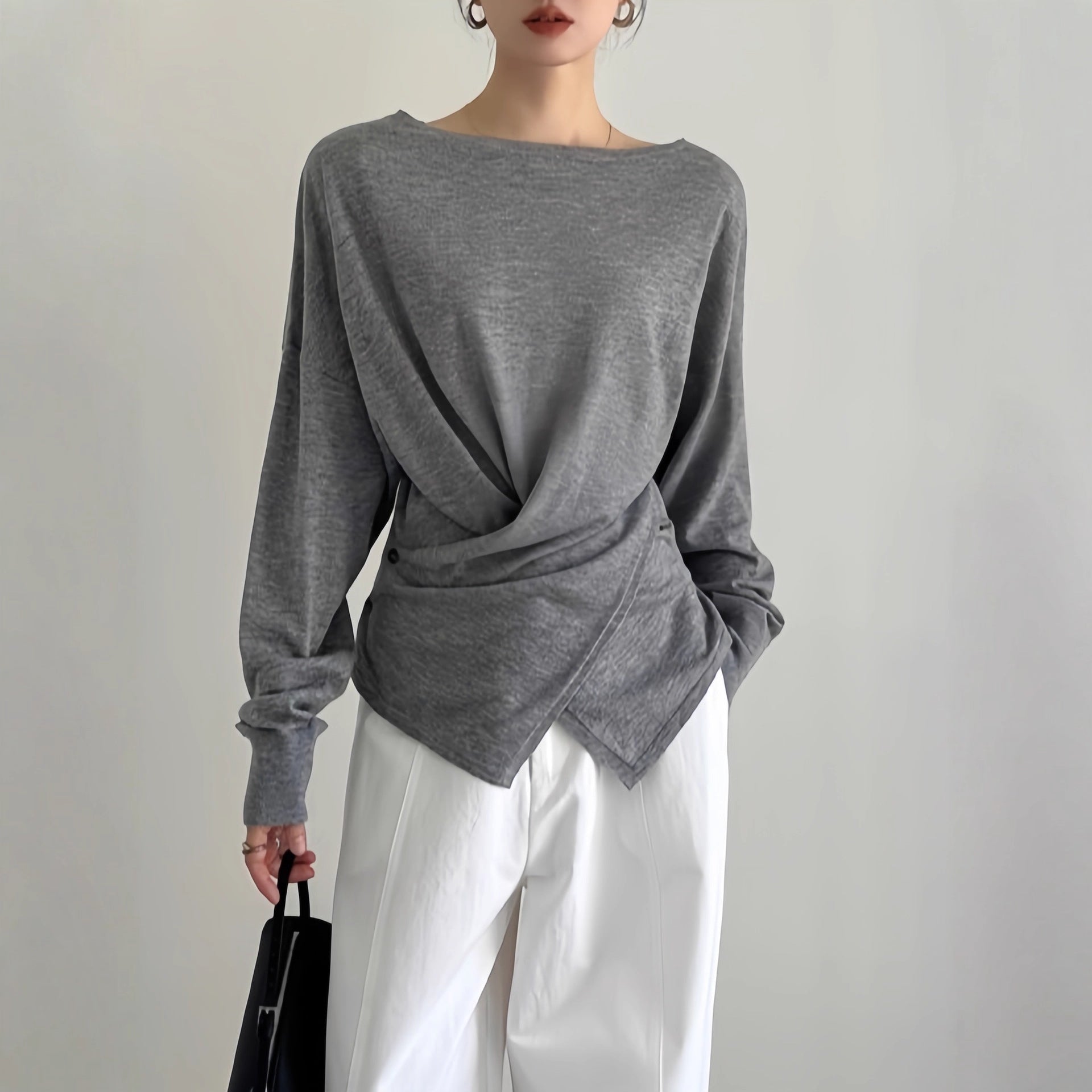 Cross waist inside and outside, bottomed wool knitted sweater top women