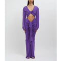 Tight mermaid skirt cutout waist pleated long-sleeved dress pure desire to tighten the waist