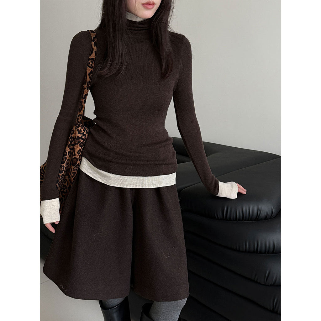 High-end contrasting color turtleneck bottomed knitted sweater for women's autumn and winter new slim-fitting and thin soft waxy top