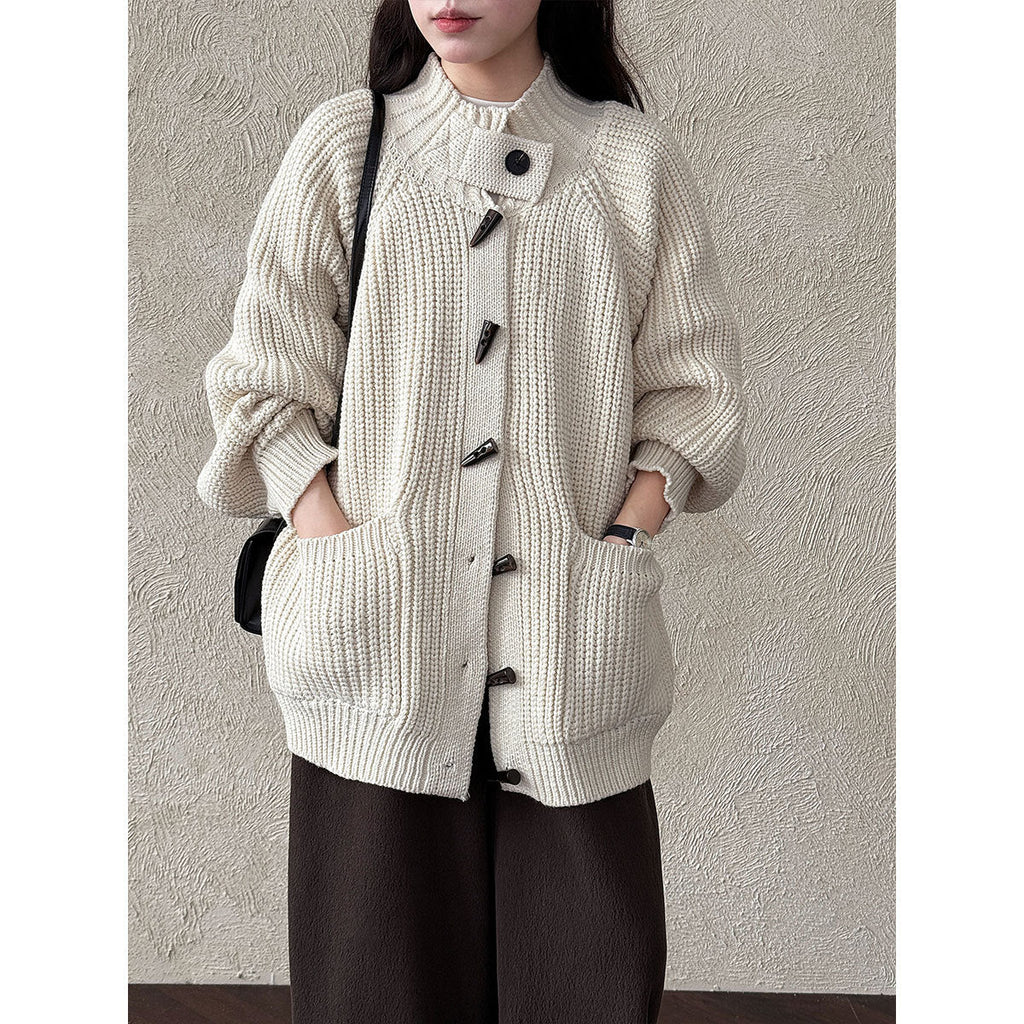 French rough knit retro lazy wind sweater jacket