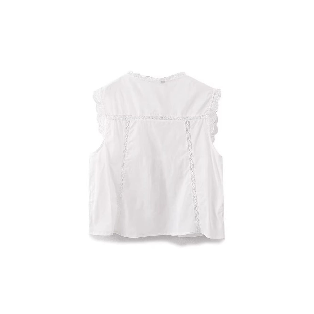 Strapless Embroidered Top Women Loose Fit Sleeveless Lace Blouse