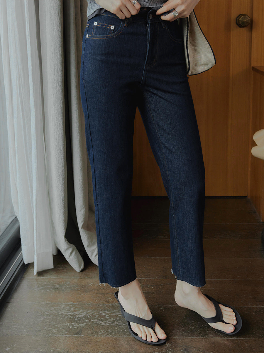 Acetate small feet rough edge nine-point jeans