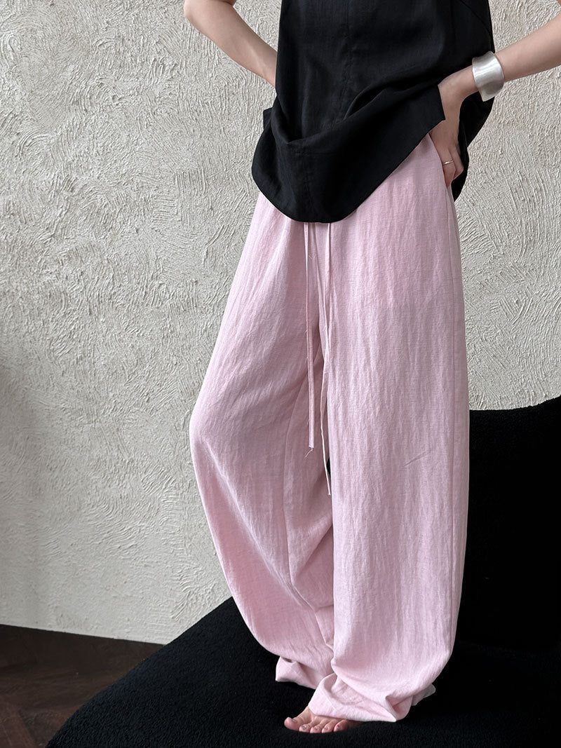 Tencel linen elastic waist loose wide-leg pants women's trousers summer light and cool casual pants