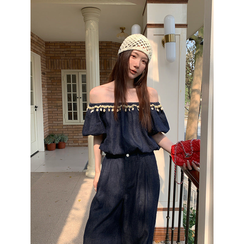 Fashion temperament pants two-piece denim suit
