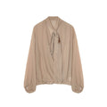 Gentle and beautiful temperament thin streamer v-neck long-sleeved shirt