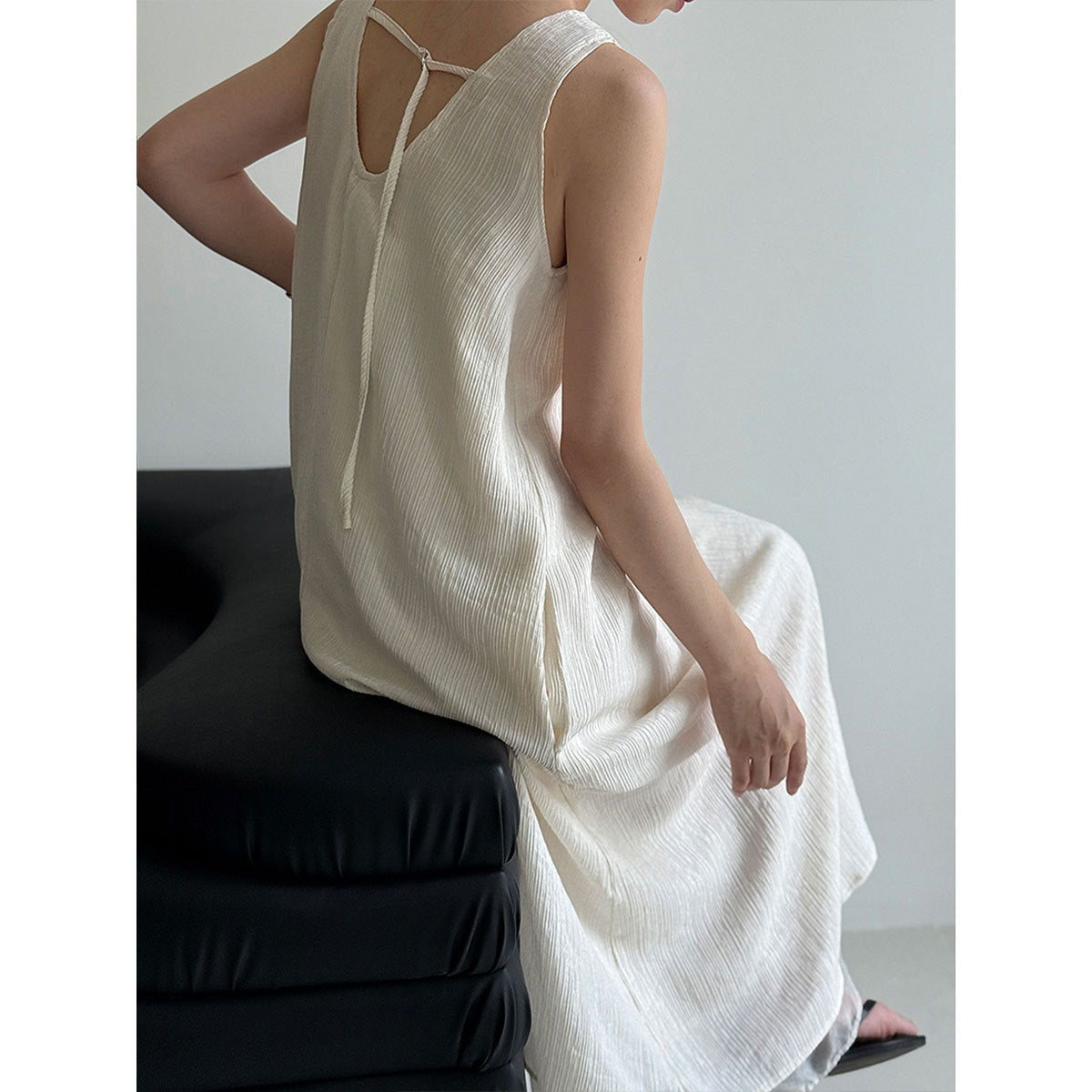 Mesh splicing lace-up vest skirt, summer new vacation style with bag backless strap dress
