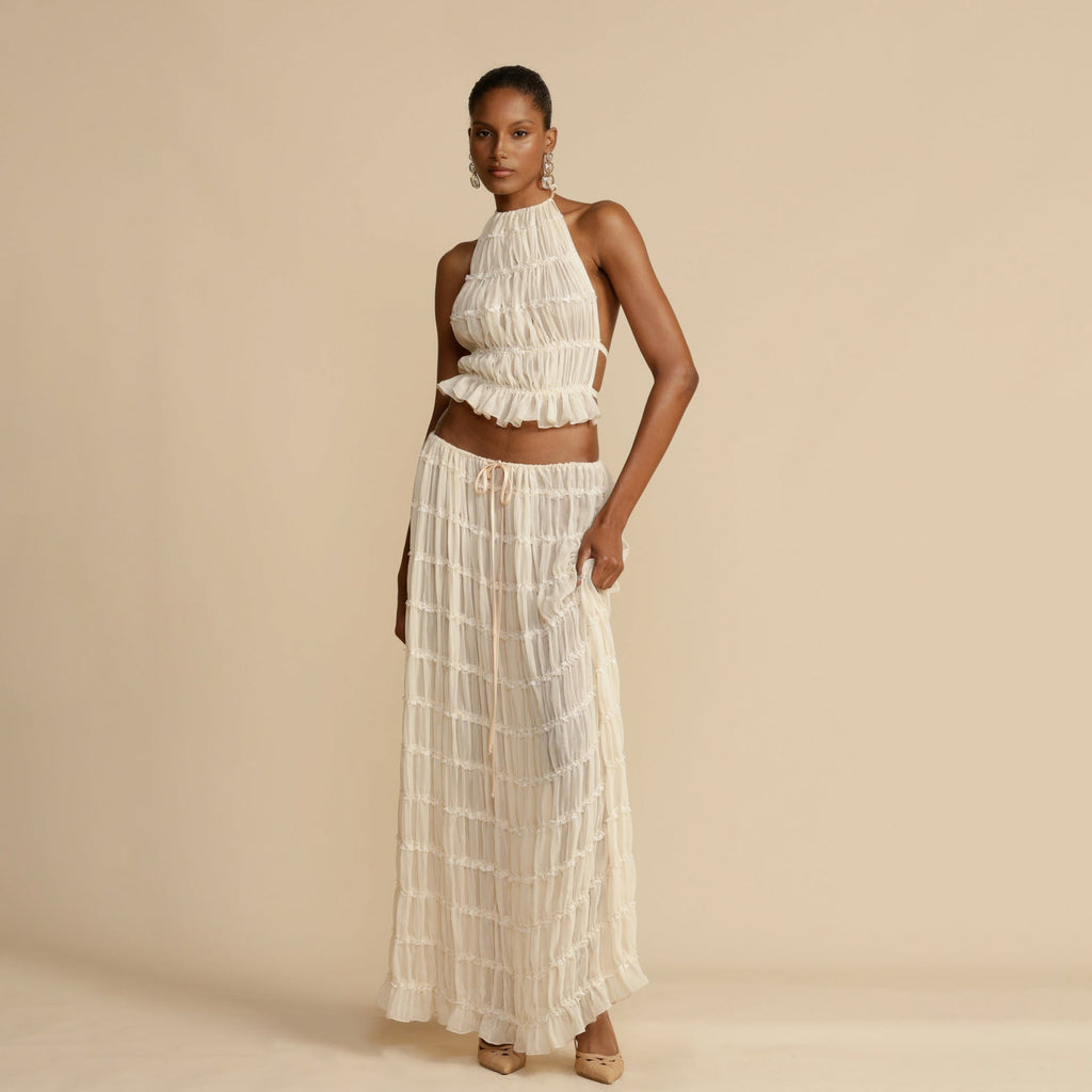 Halter lace-up neck top set