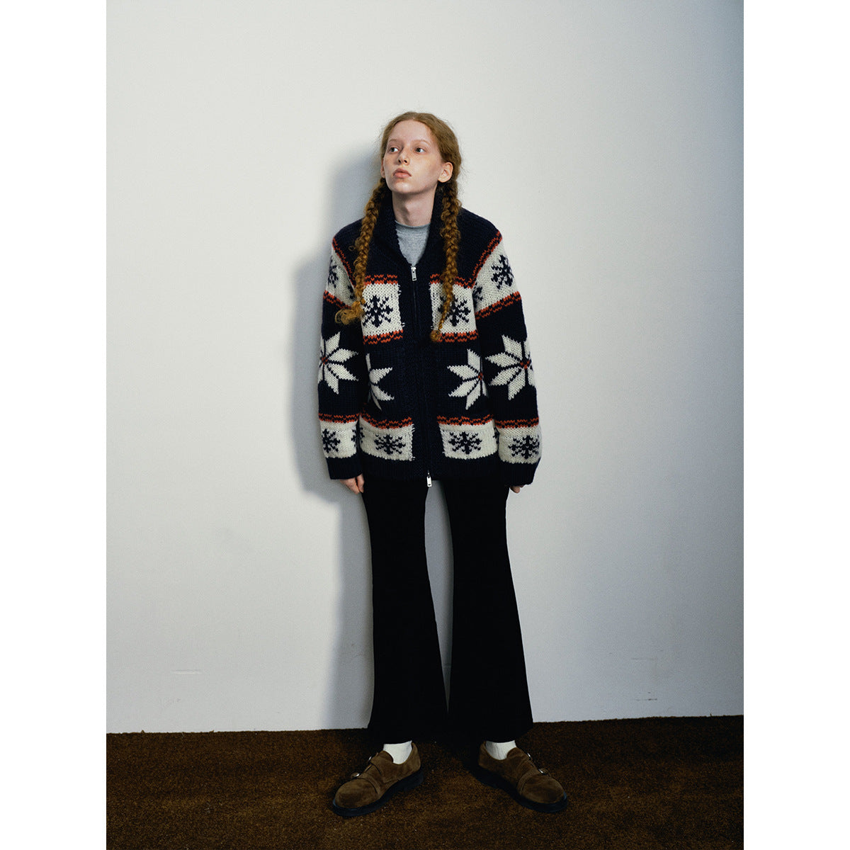 Winter casual lapel Fair Island thick needle all-wool versatile wool cardigan