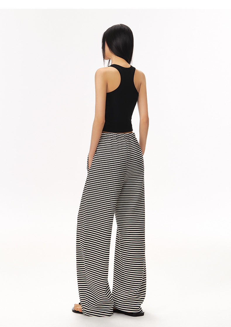 New light and elastic air layer striped loose silhouette drawstring casual scimitar trousers sweatpants women's