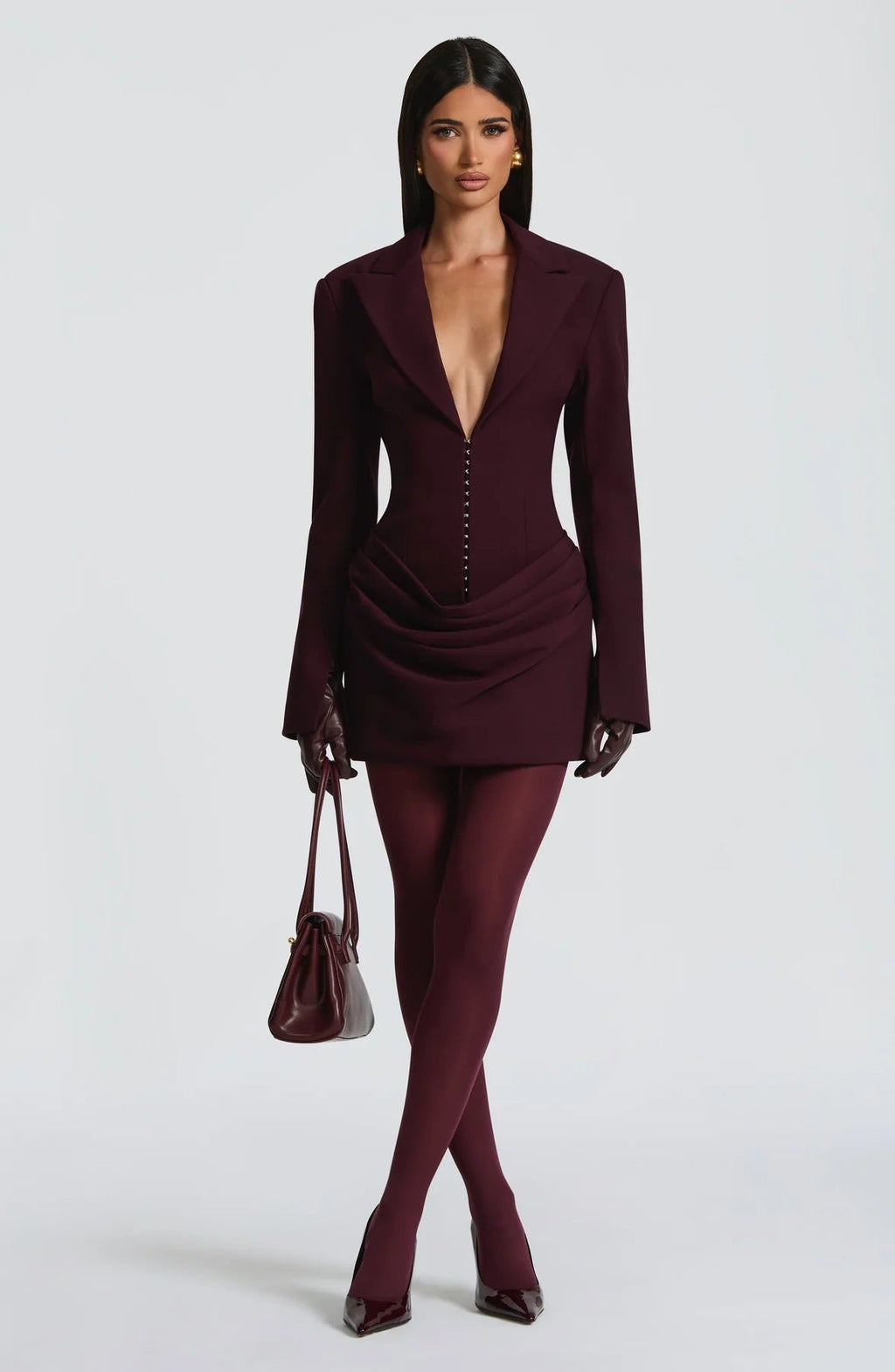 Fashion Sexy Deep V Suit Short Skirt Long Sleeve Celebrity Slim Fit Hip Wrap Dress