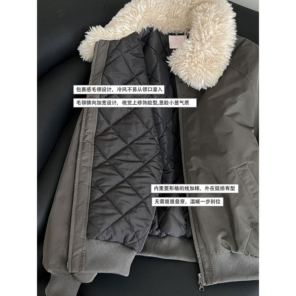 Korean warm fur collar padded jacket women's winter design versatile jacket cotton jacket top 89002