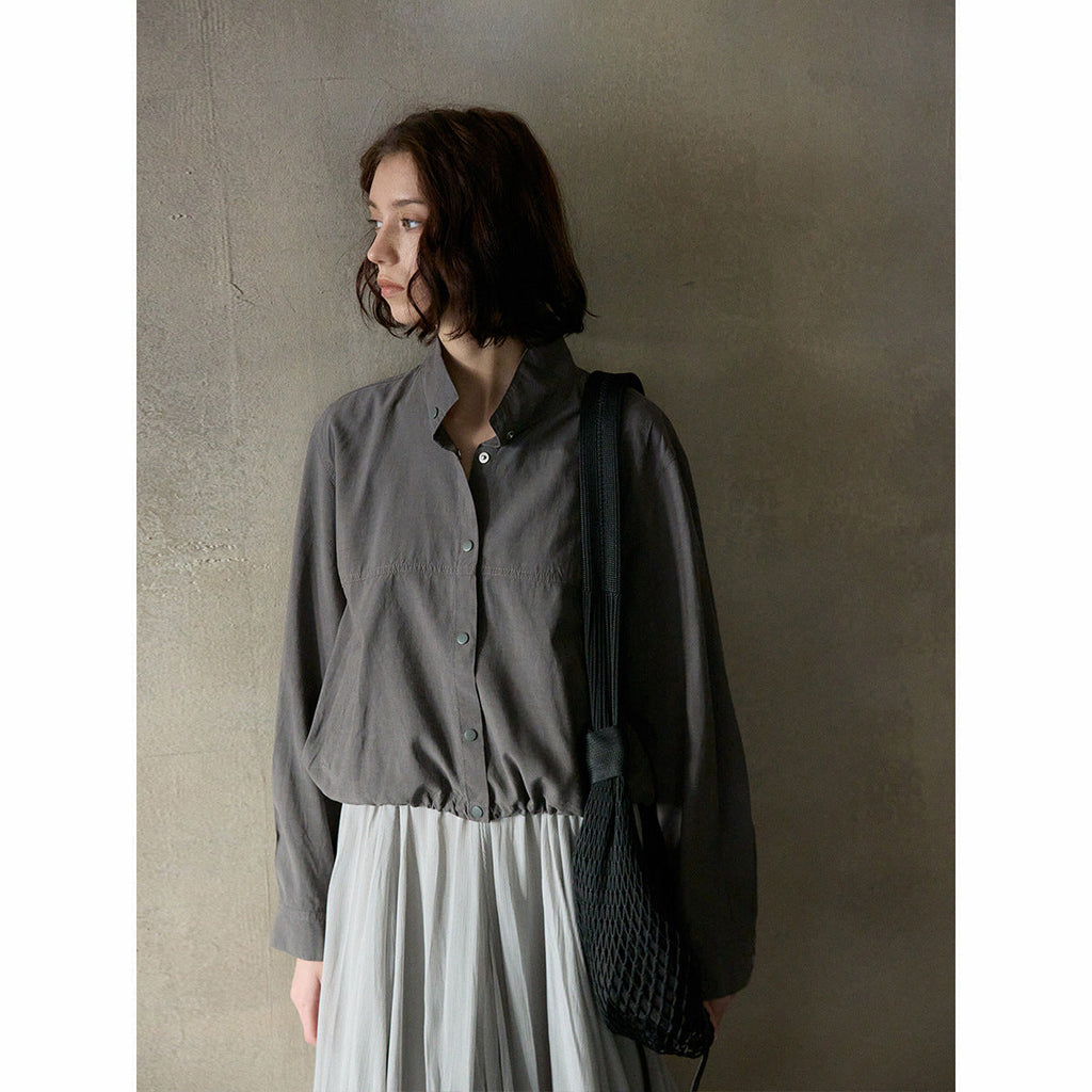 Flax skinny stand-up collar jacket top women's spring new simple versatile commuter jacket