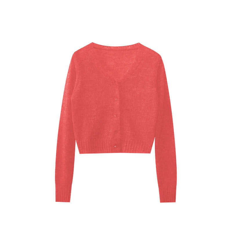 Casual Versatile V-Neck Sweater Women's Knitted Cardigan