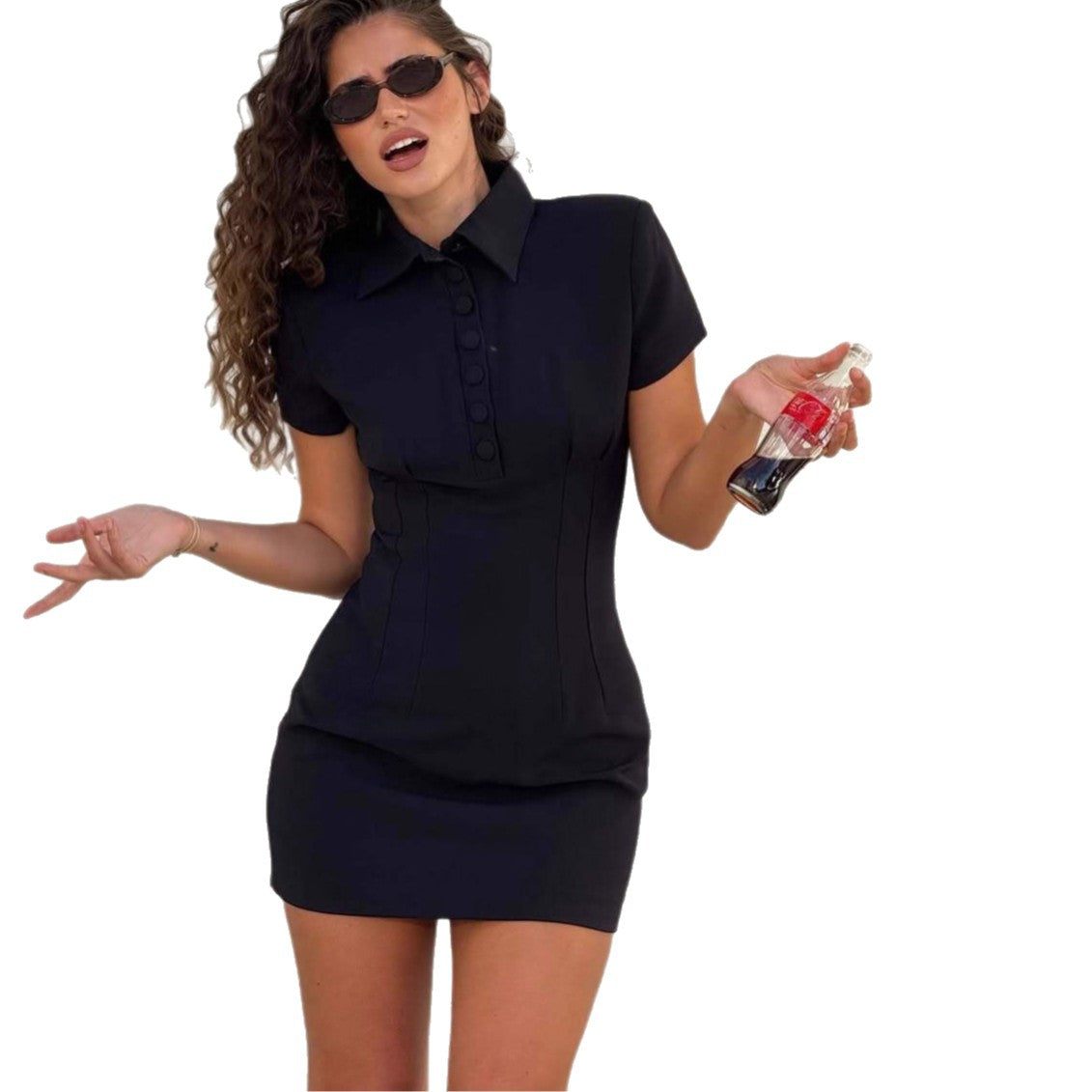 Fashion commuter waist and hip skirt Slim lapel style dress