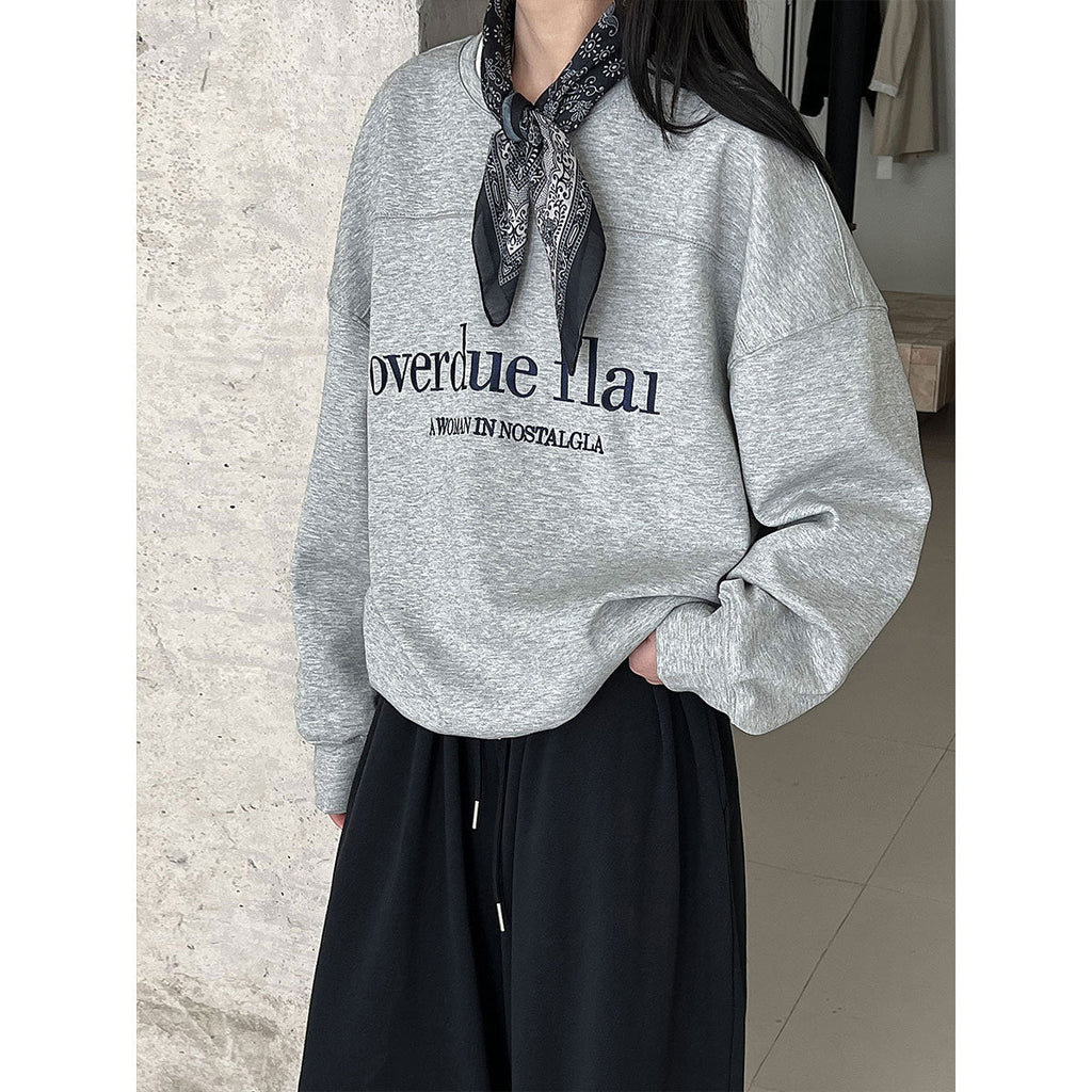 Korean loose silhouette letter embroidery autumn and winter pullover sweater lazy simple top