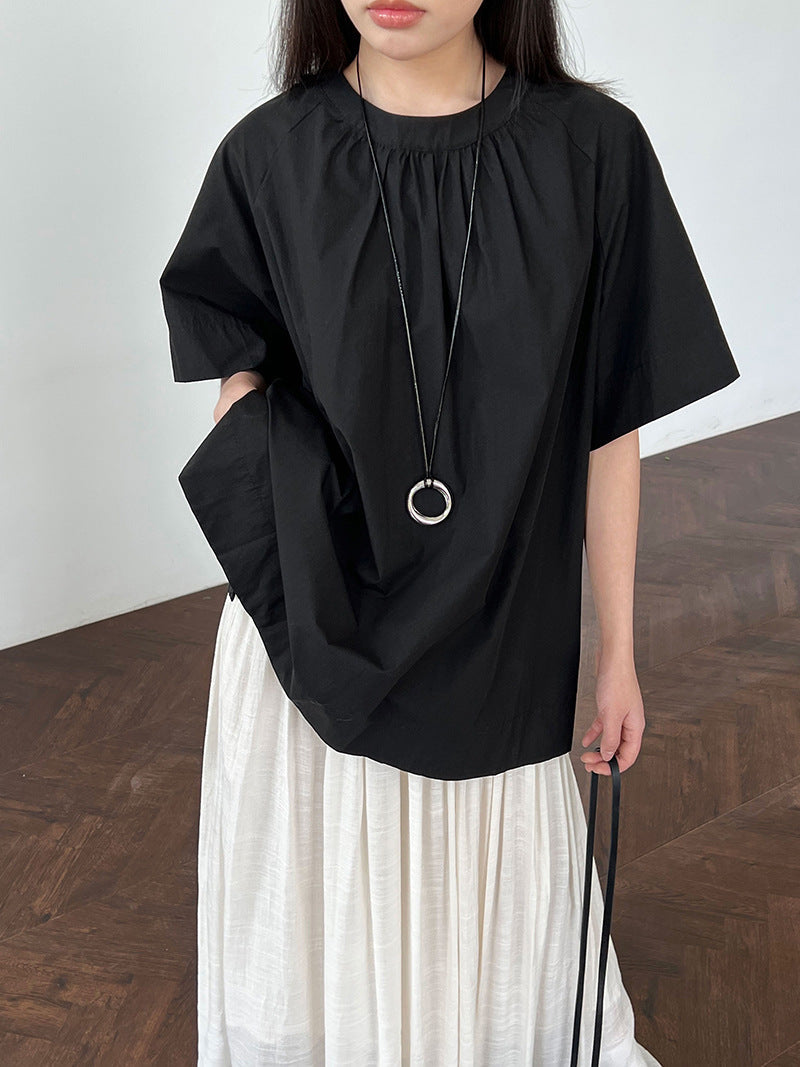 Korean version of the back hollow short-sleeved shirt women's summer new lazy wind loose backless shirt top