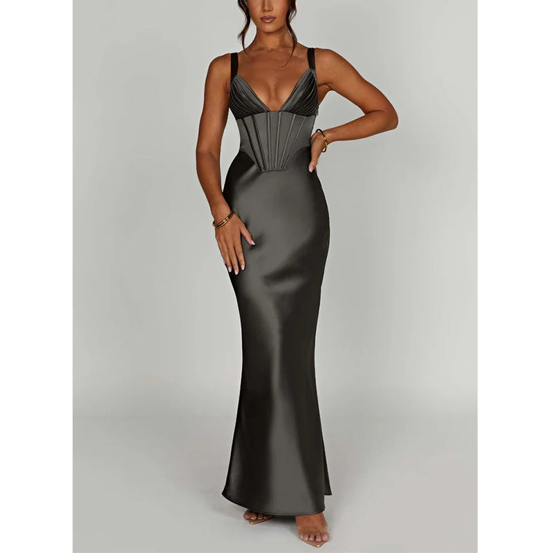 Long French Satin Spice Girl Suspender Dress