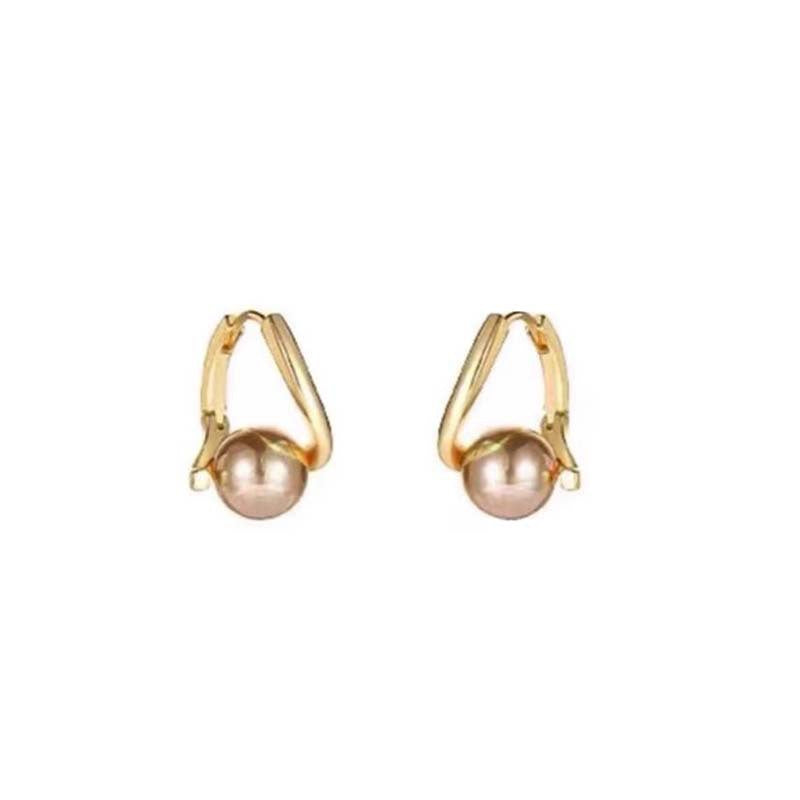 Simple champagne gold bead ear buckle, niche design sense, high-end stud earrings, fashion temperament, retro pearl earrings.