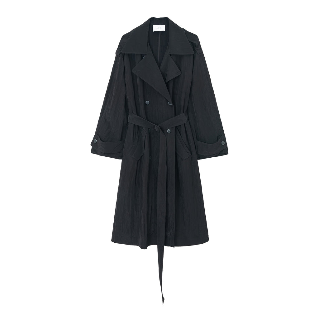 Spring new design double-breasted corner-cut sleeves satin lightweight trench coat