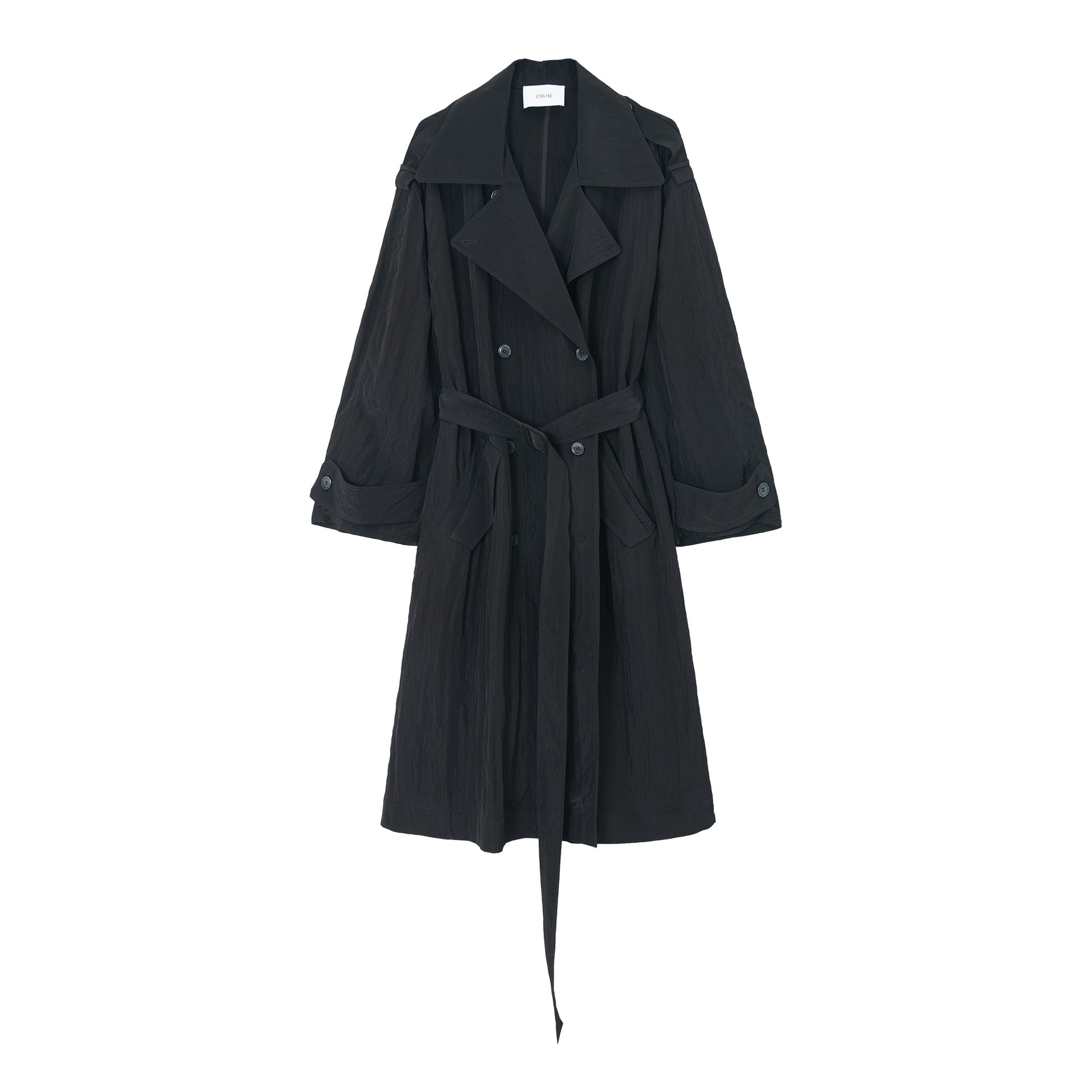 Spring new design double-breasted corner-cut sleeves satin lightweight trench coat