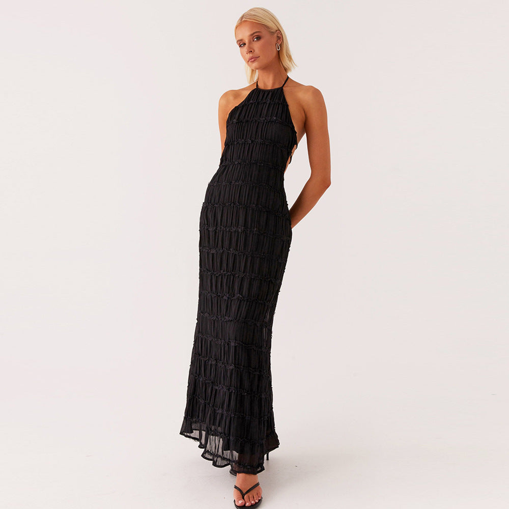 Sexy pleated lace floor-length resort style dress