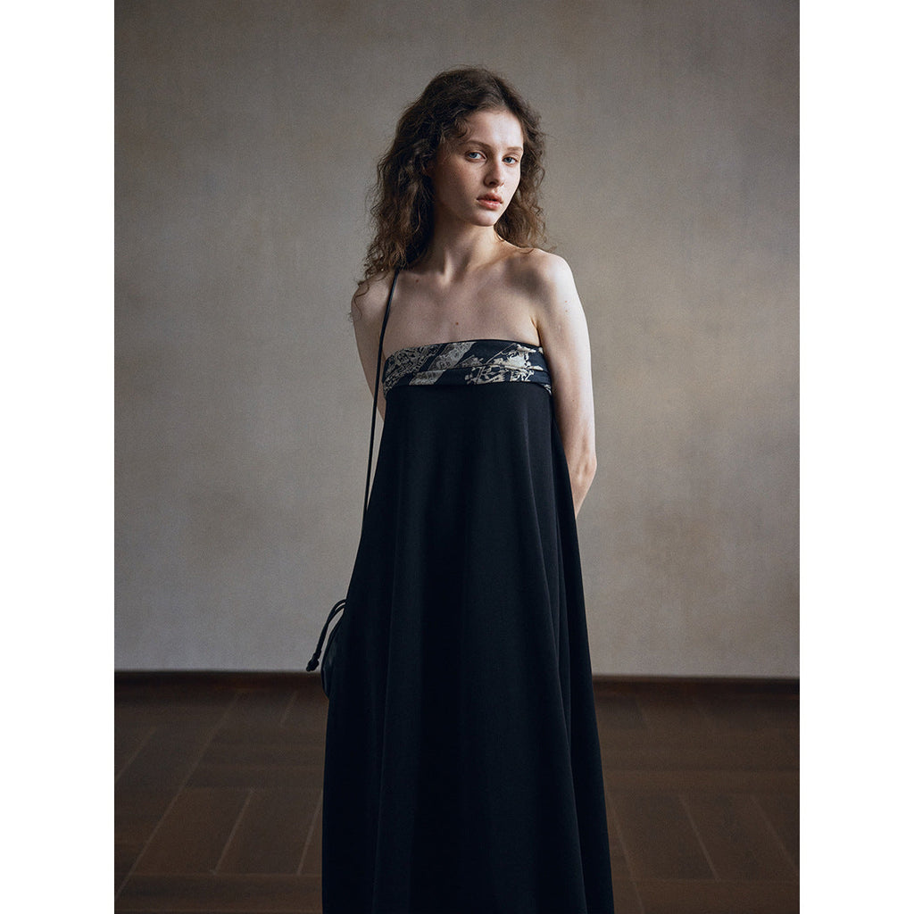 Simple cotton skin-friendly tube top dress irregular curved hem design long dress