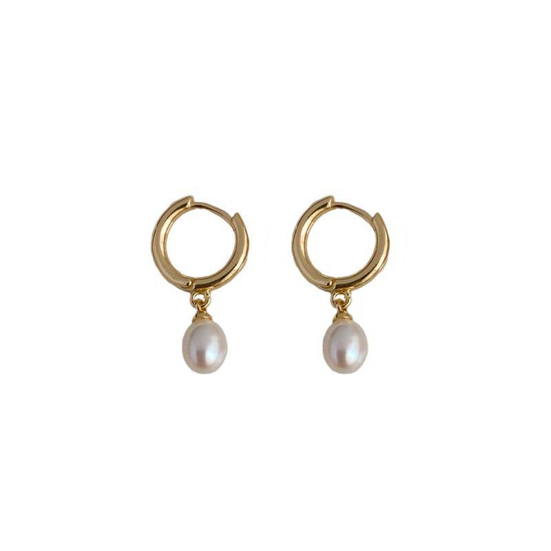 Fashion niche design freshwater pearl ear buckle earrings light luxury pendant earrings