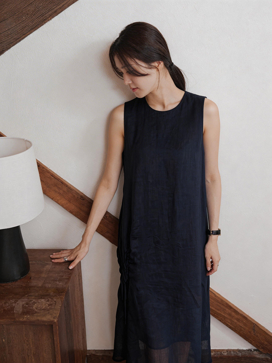 Versatile crew neck loose casual knee pendulum dress