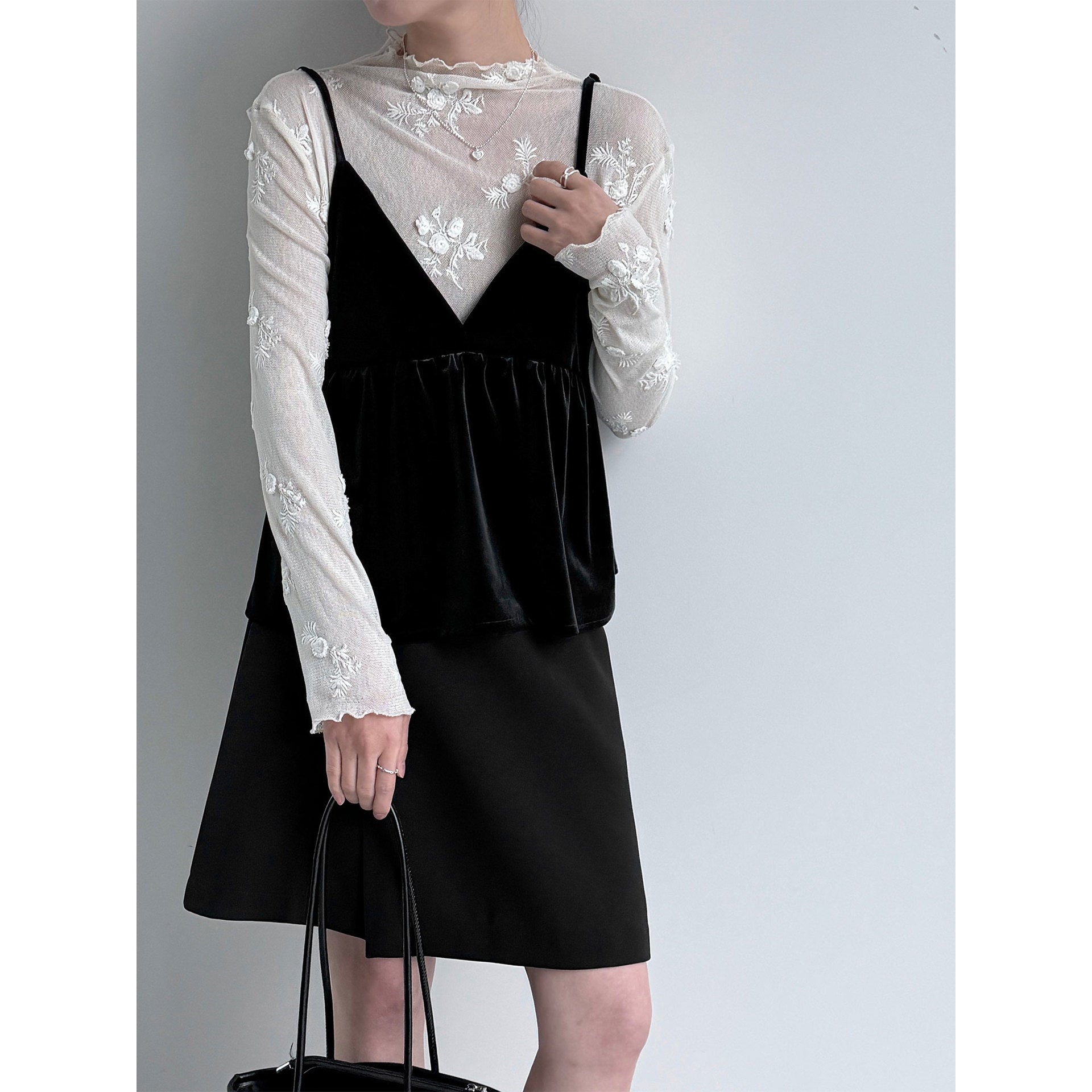 Korean temperament stacked high-end velvet sling vest spring v-neck meat-covering top
