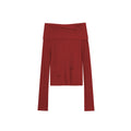 Skin-friendly one-word shoulder backless long-sleeved knitted sweater