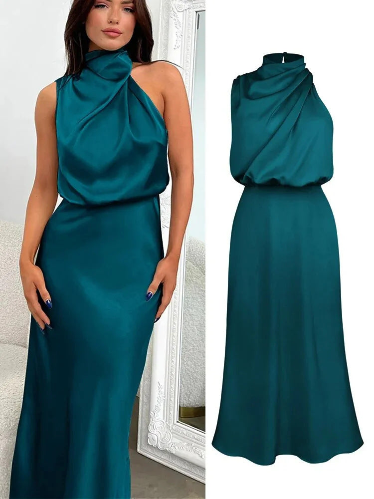 Spring and summer new high-end satin coat sleeveless dress fashionable and elegant temperament light evening