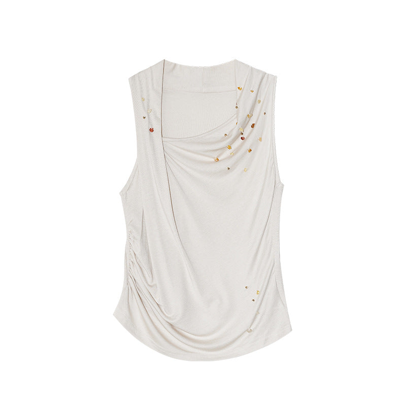 Niche Beaded Tencel Lyocell Versatile Sleeveless Vest