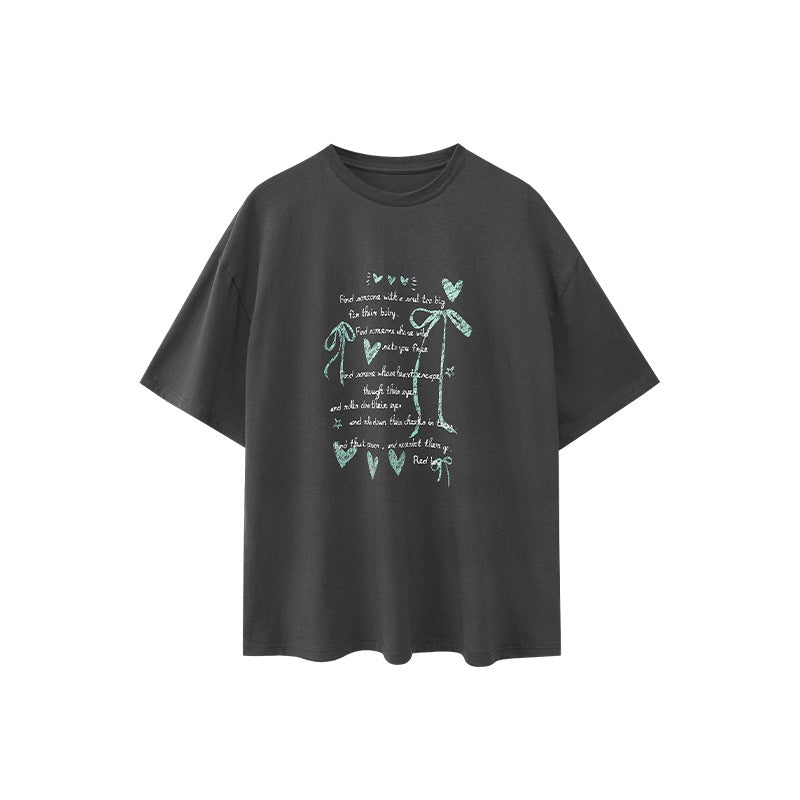 Fun Elk Print Crew Neck Loose Short Sleeve Cotton T-Shirt