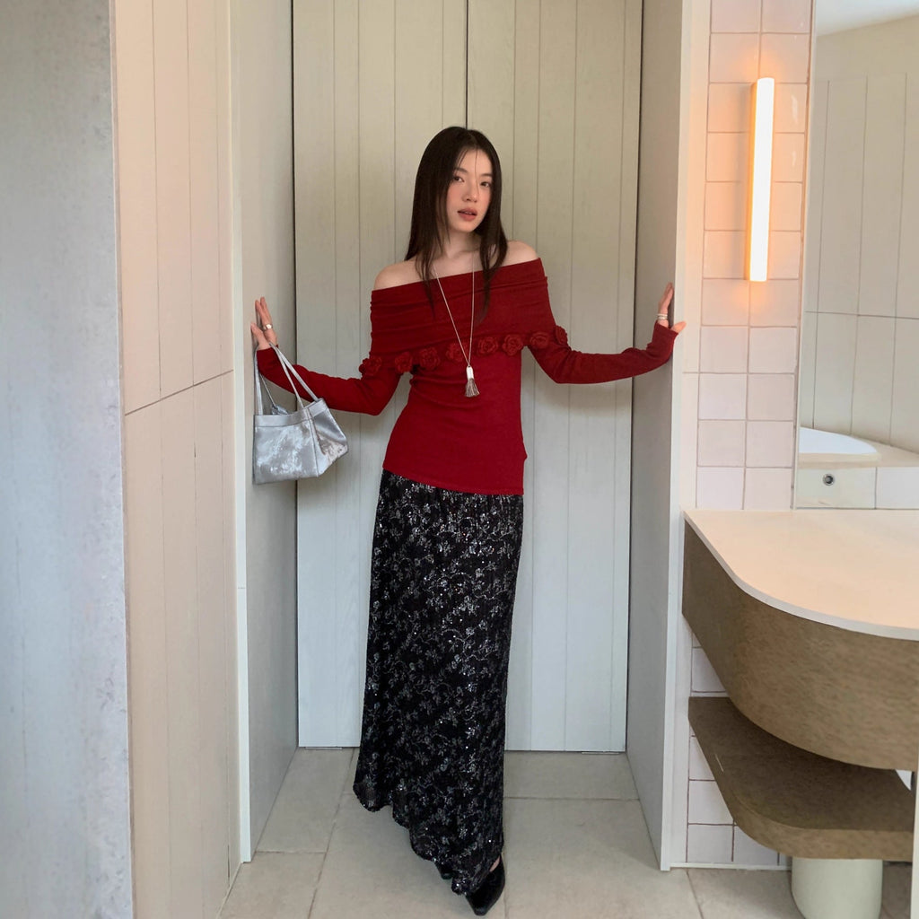 Women's Sequin Embroidered Straight-Cut Maxi Skirt