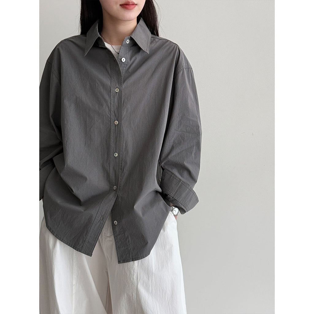 Minimalist high-end design loose long-sleeved shirt women's spring back button waist top