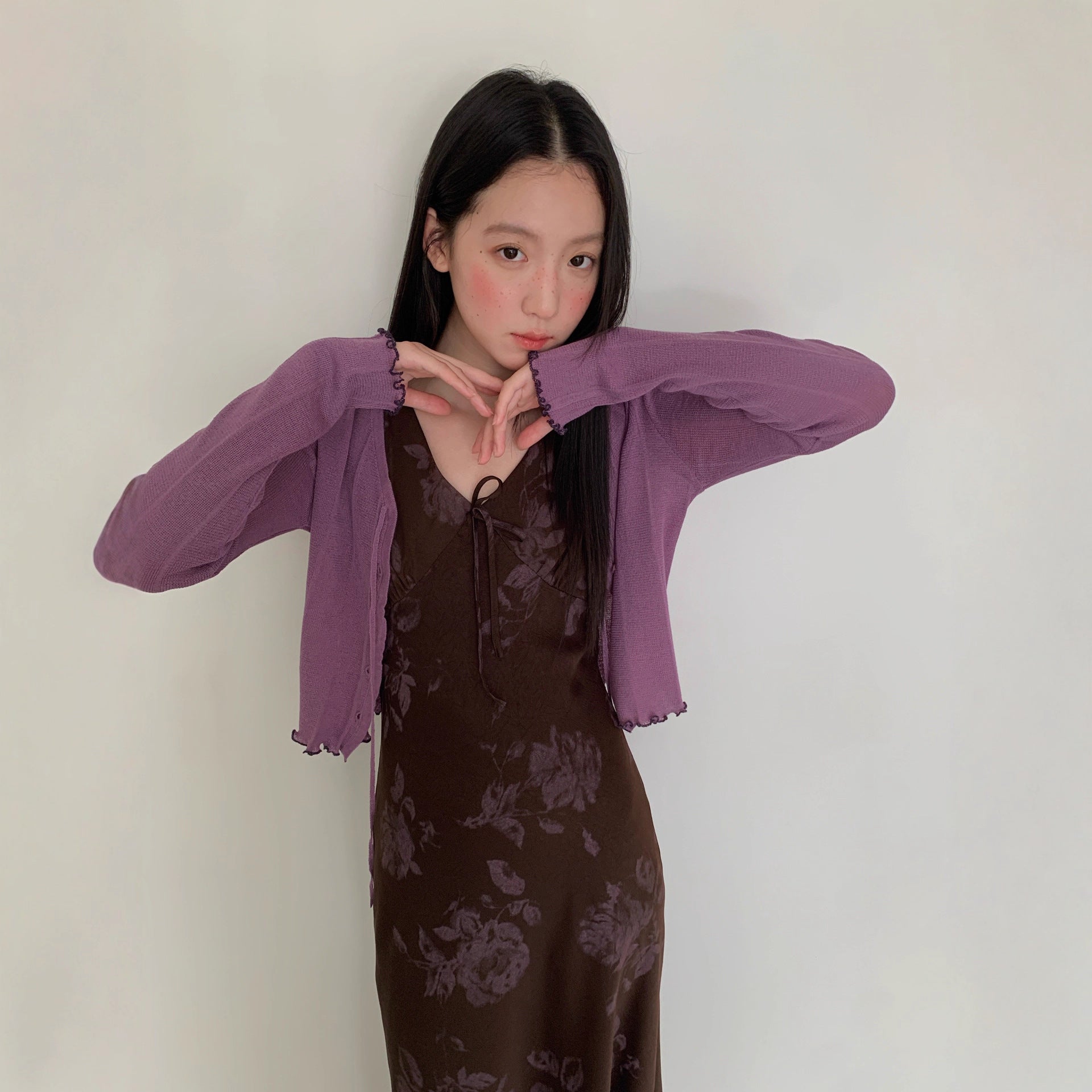 Autumn French retro rose print V-neck temperament sleeveless dress