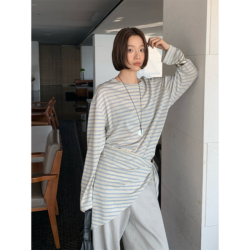 Stripe Contrast Basic Long Sleeve T-Shirt