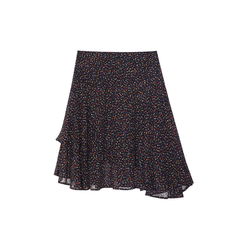 drape high waist medium and long floral skirt