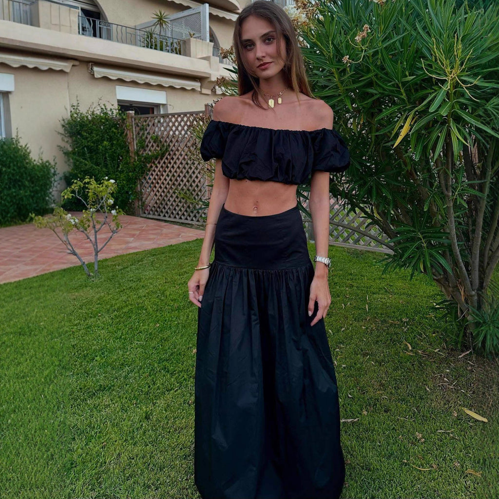 One-shoulder bandeau top waistless fashionable sexy skirt set