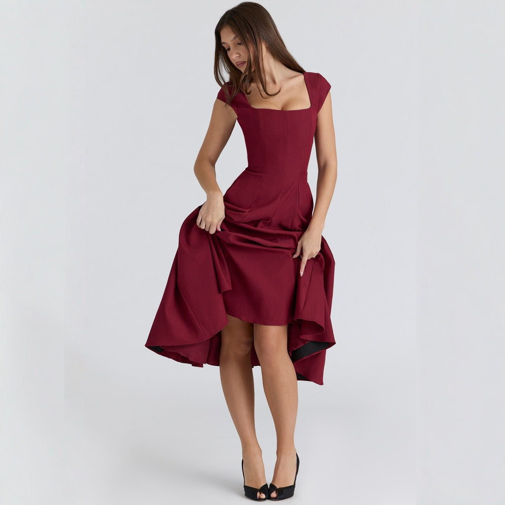French pure desire style hollow lace-up dress