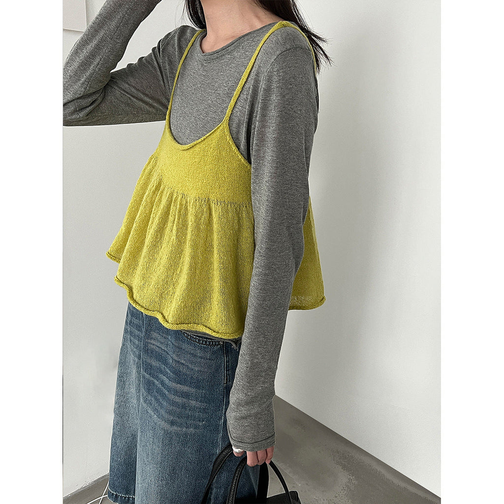 Korean gentle Tencel base + wool sling vest stacked through two-piece set